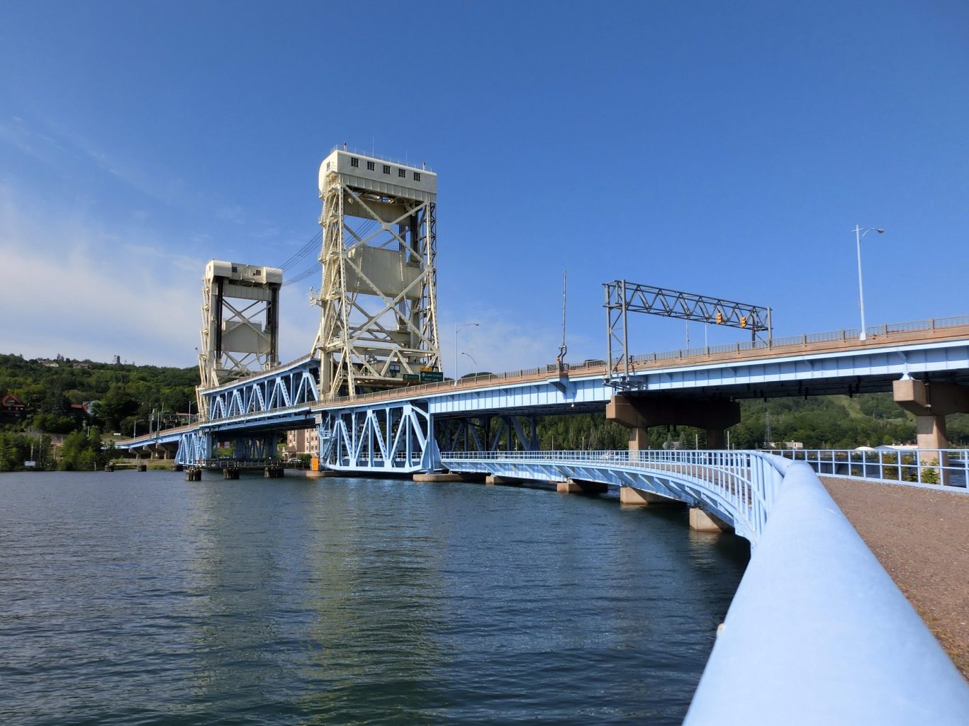 View of Portage Lake Lift Bridge connecting Houghton and Hancock near Magnuson Hotel Copper Crown.