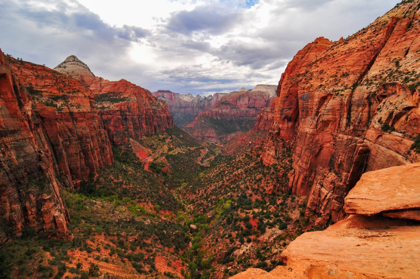 Scenic view of Zion National Park's red rock canyons.