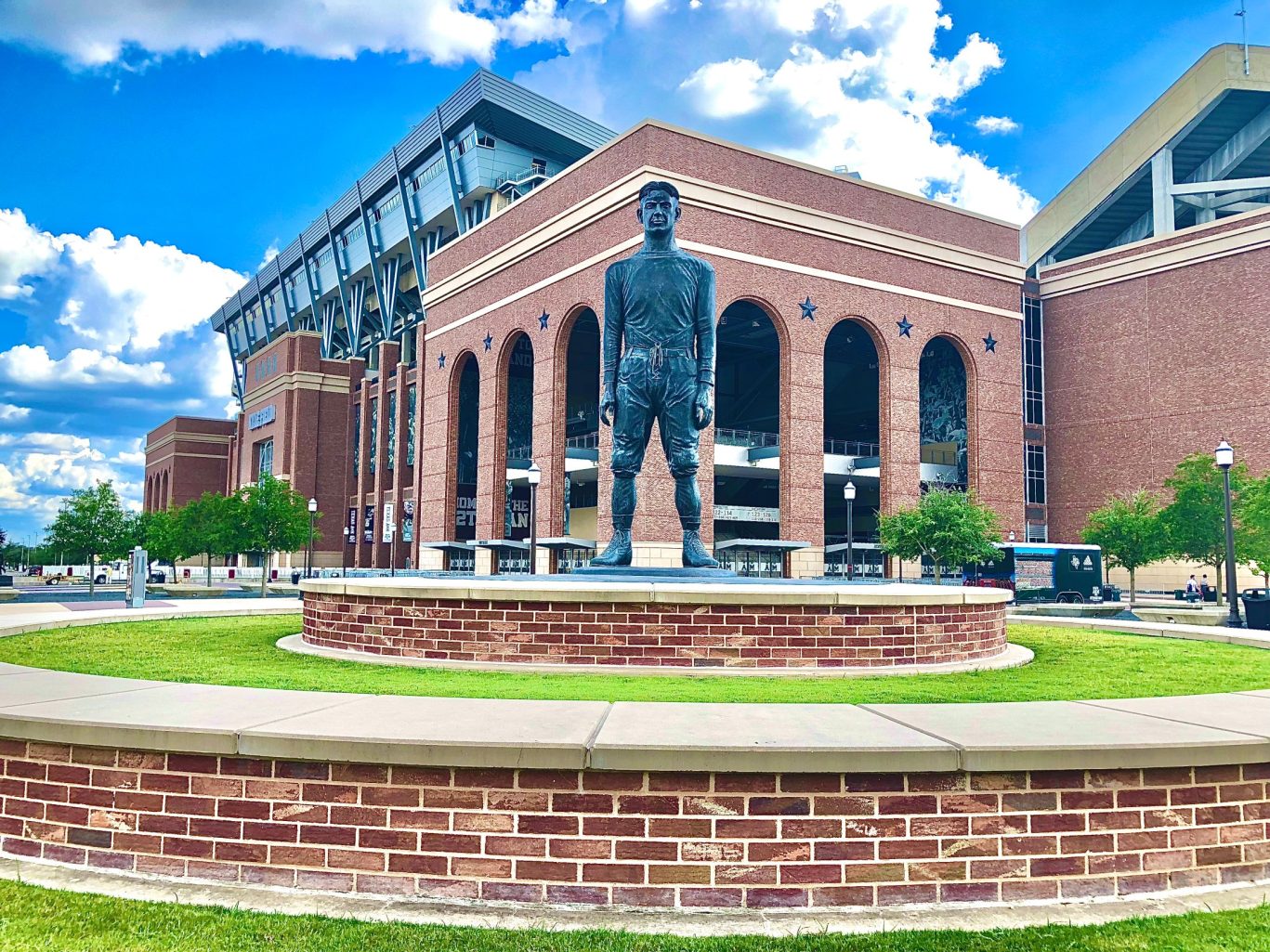 Statue outside Kyle Field stadium near Magnuson Hotel Commerce in College Station, Texas.