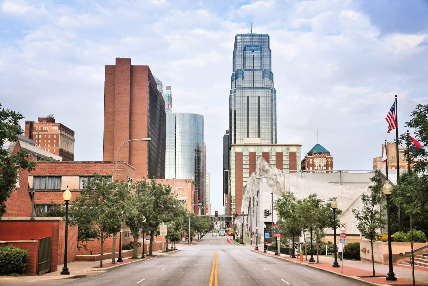 Downtown Kansas City skyline with modern and historic architecture.